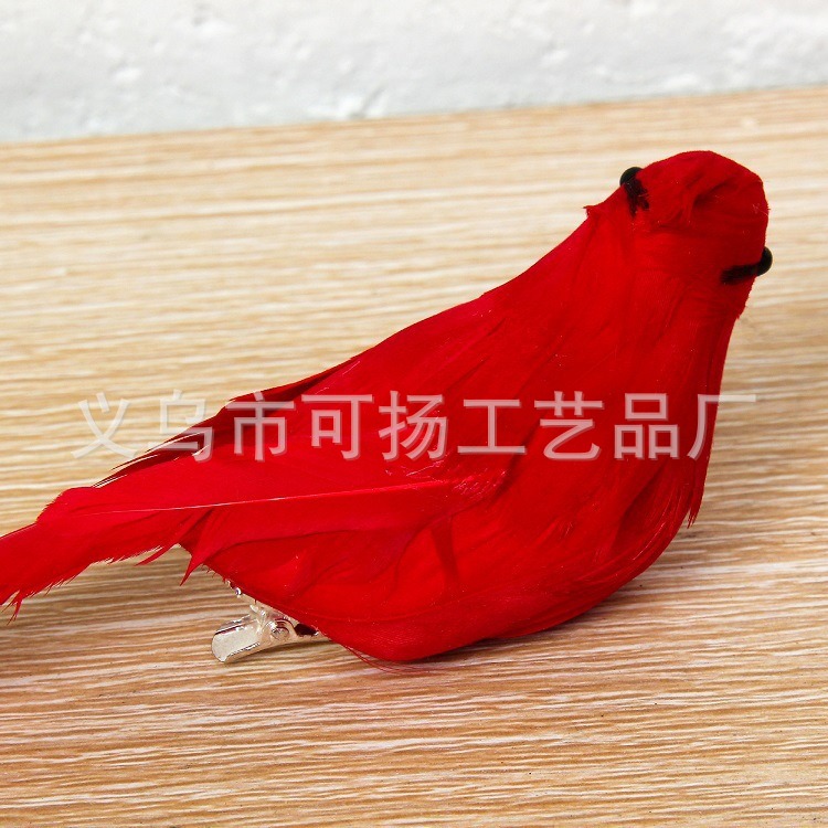 Cross-Border Supply Gardening Artificial Bird Christmas Decoration Red Bird Feather Bird Decoration Artificial Bird Fake Bird Handmade Bird