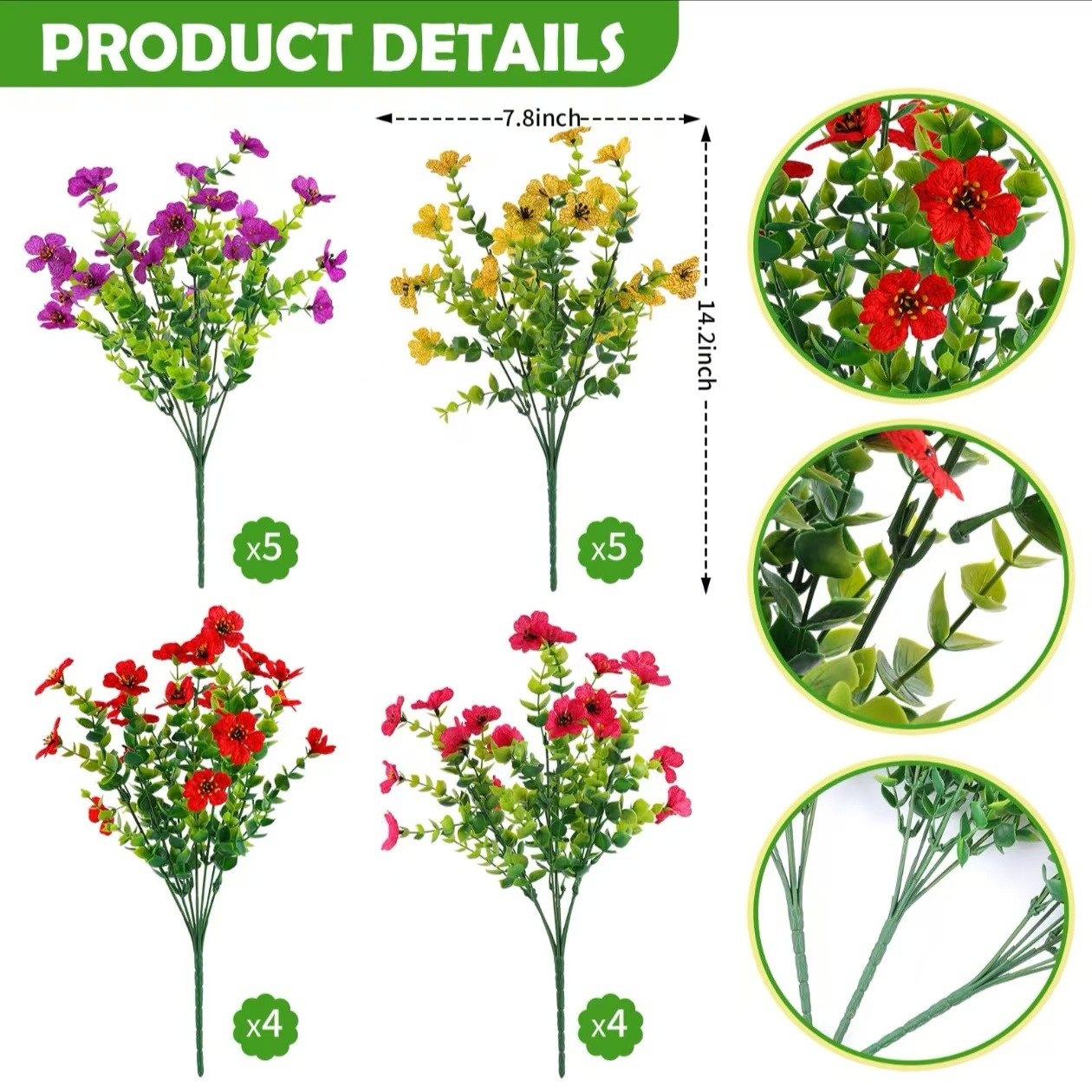 Cross-Border Seven-Pronged Eucalyptus Violet Water Grass Silk-Printed Fabric Flowers Artificial Flowers Outdoor Decoration Fake Flowers Office Furnishings