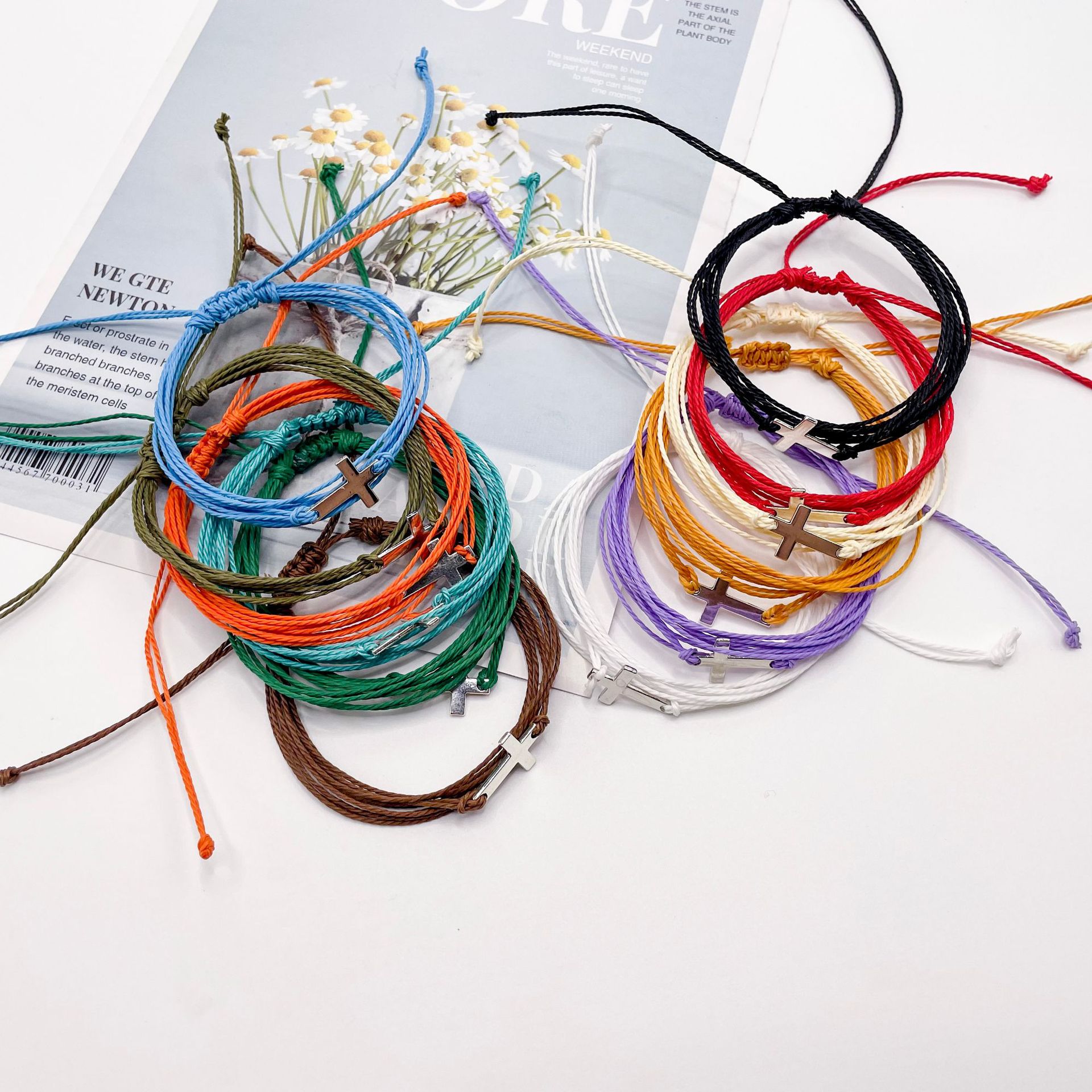 European and American cross-border wax thread woven bracelet waterproof wax men's and women's friendship bracelet Beach surfing cross bracelet