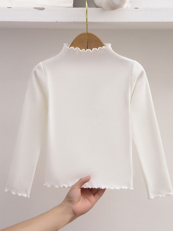 New Girls' Bottoming Shirts, Autumn and Winter Kidsren's Trbottomyy Fungus Pure Color Long-Sleeved T-Shirts, Versatile Tops for Older Kidsren