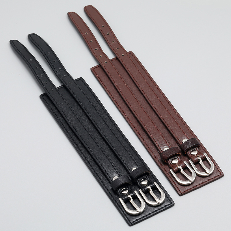 European and American Popular Cross-border Jewelry Car Line Punk Style Personalized Leather Bracelet Simple Wide Leather Double Layer Men's Bracelet