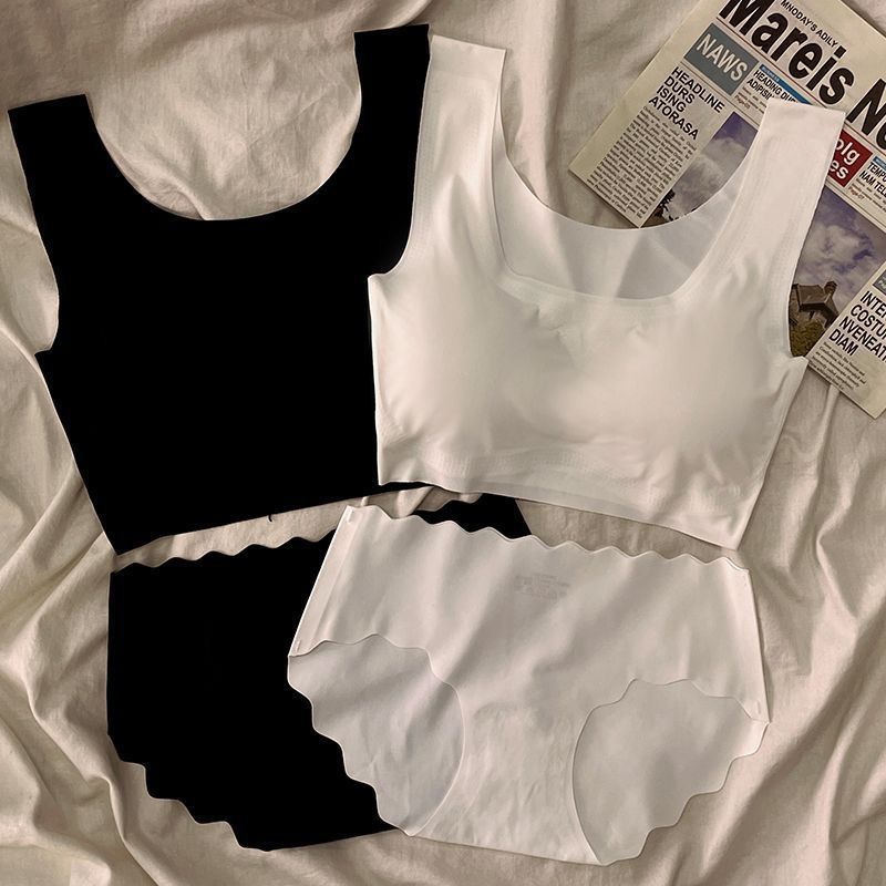 Seamless Ice Silk Underwear Set for Girls, Strap Sports Bra Without Underwire, Student Push-Up Bra, Small Vest
