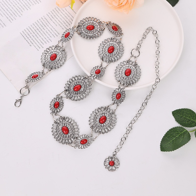 Cross-Border European and American Light Luxury Gold Turquoise Waist Chain with Skirt Versatile Metal Waist Chain Alloy Ethnic Style Retro