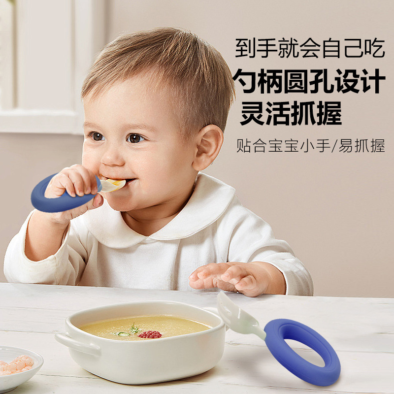 Комплект из силиконовой вилки и ложки PPSU, короткая ручка, столовые приборы из нержавеющей стали 316, для самостоятельного кормления в детском саду