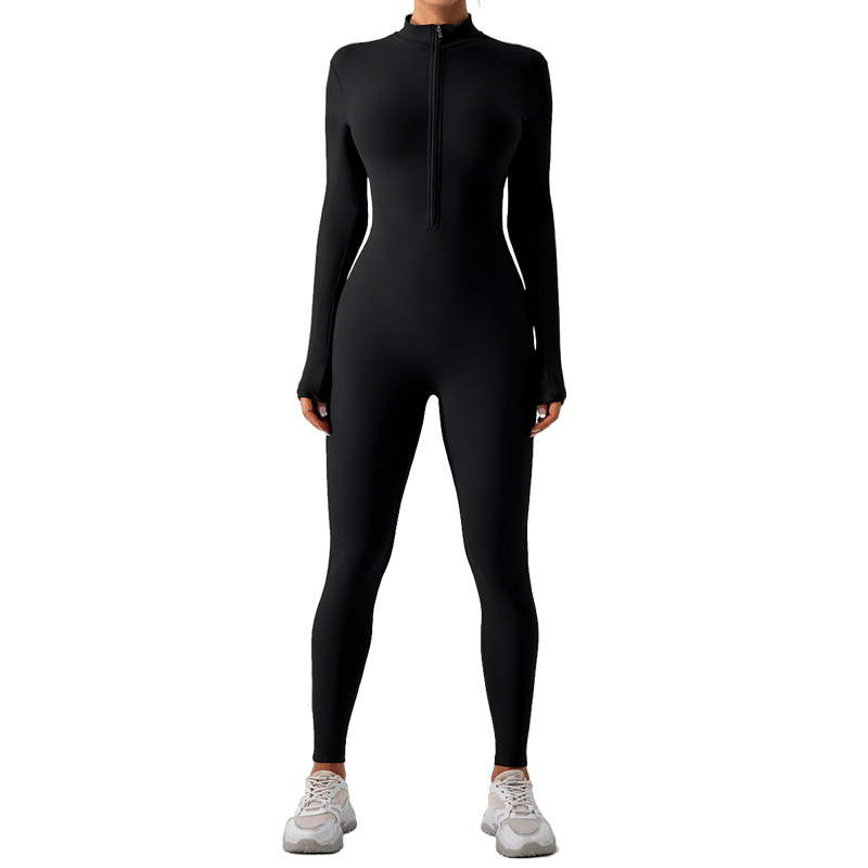 Cross-Border Women's Autumn Sports Bodysuit, Tight-Fitting, Slimming, Naked-Feel Fitness Wear, Half-Zip Dance Bodysuit, Long-Sleeved Yoga Wear