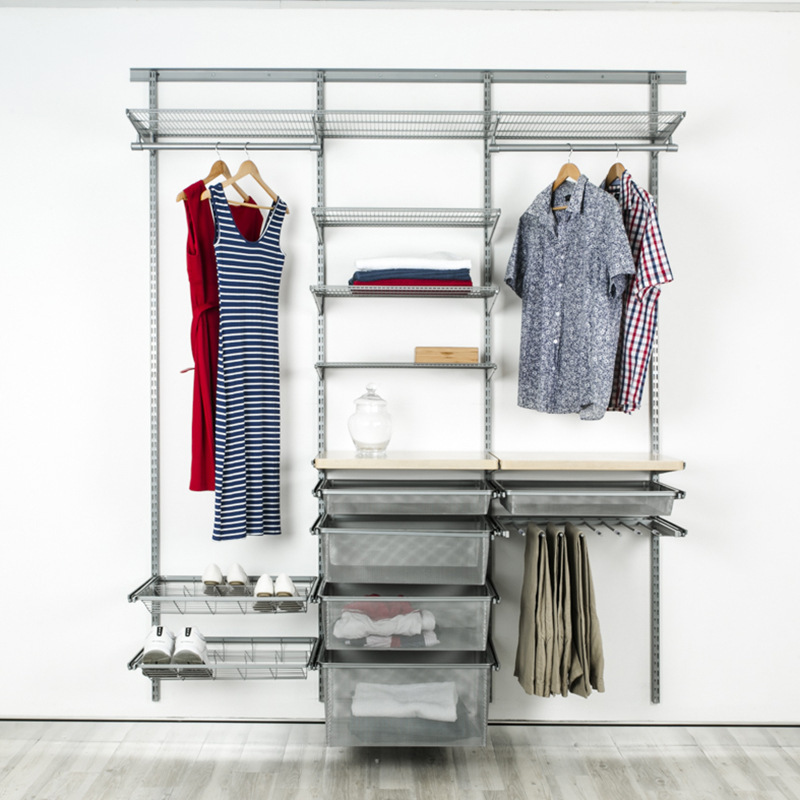 Platinum Metal Wardrobe with Reinforced Horizontal Rails, Bedroom Metal Coat Rack, Walk-In Metal Closet