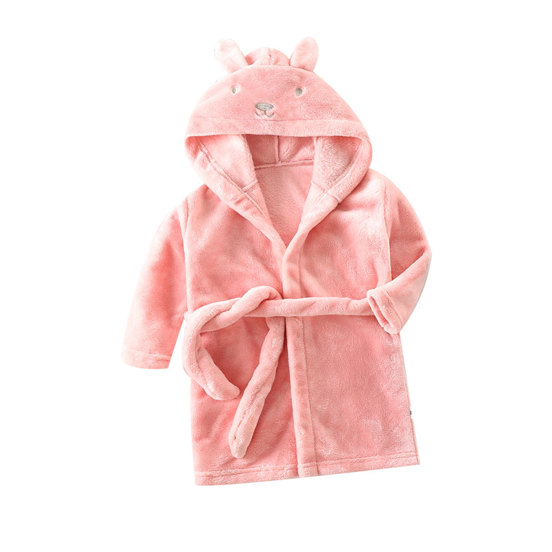 Children's Rabbit Ears Pajamas Flannel Cute Boys Thickened Girls Coral Fleece Pajamas Autumn and Winter Four Seasons Bath