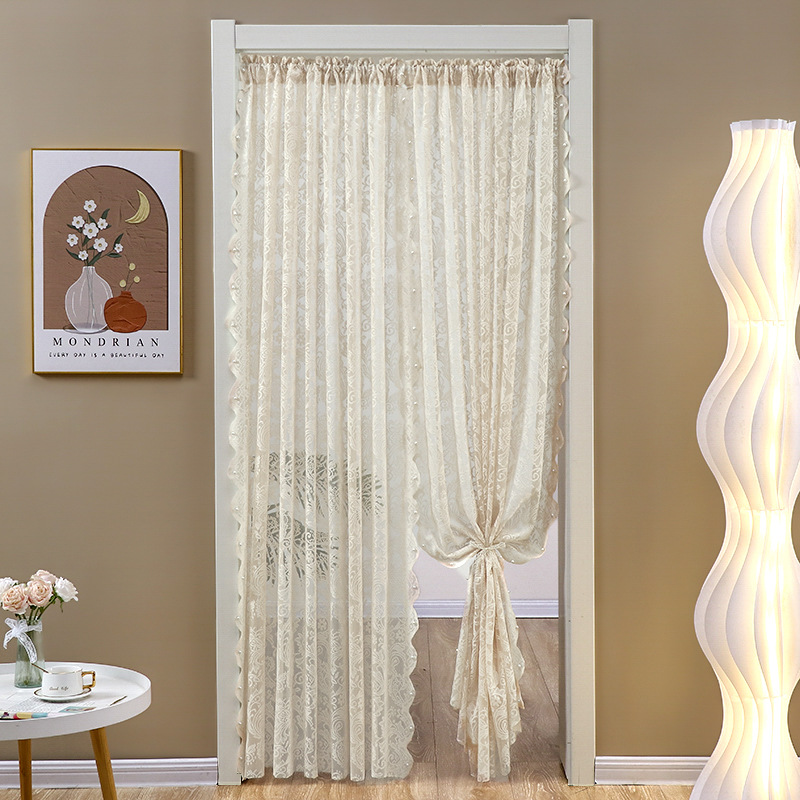 Trendy French Lace Sheer Door Curtain Half Curtain No-Installation Telescopic Rod Mosquito-Proof Partition Curtain with Lace Design