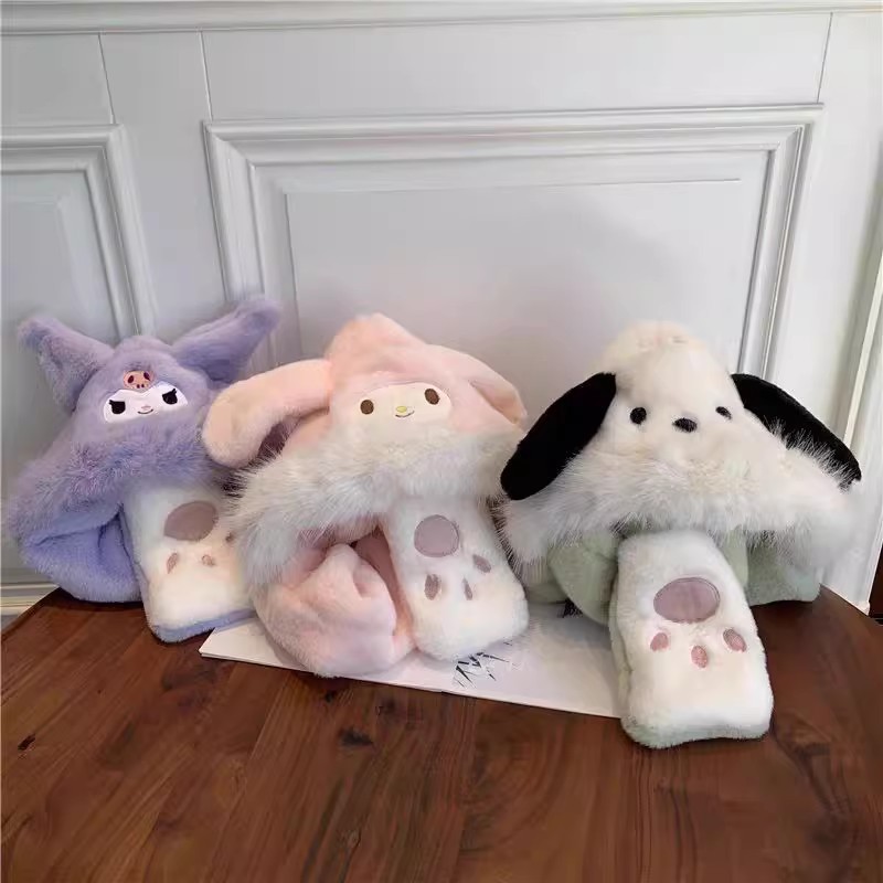 Children's Star Dailu Hat Scarf One 2024 New Autumn and Winter Plush Gloves Winter Scarf Girls