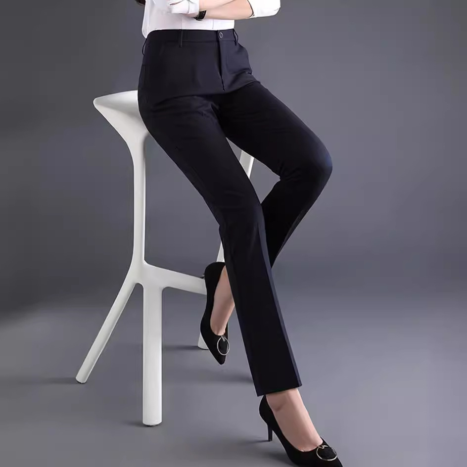 Women's Professional Trousers for Autumn and Winter, Thick High-Waisted Straight-Leg Drape Formal Pants, Stretchy Black Work Suit Trousers for Women