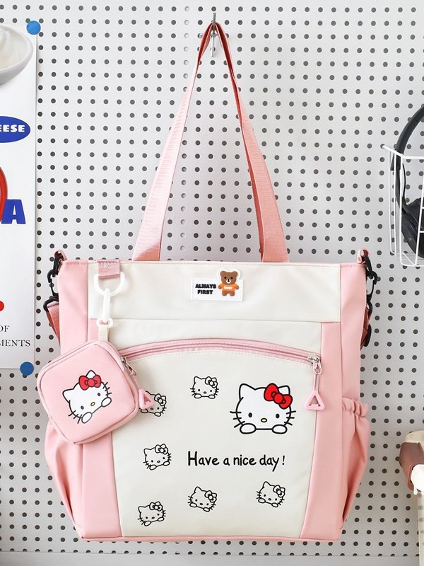 New Cartoon Crossbody Bag Women's Large Capacity Student Class Tram Bag Japanese Style All-match Girl's Color Contrast Handbag Trendy