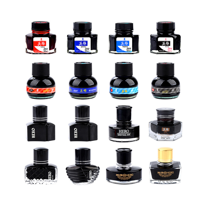 Hero ink pigment type non-carbon non-blocking pen large capacity red pure blue black 204 black pen ink
