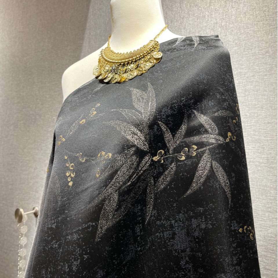 Factory new Chinese style black bamboo leaf jacquard handmade fabric cushion Tang suit Hanfu fabric new Chinese curtain