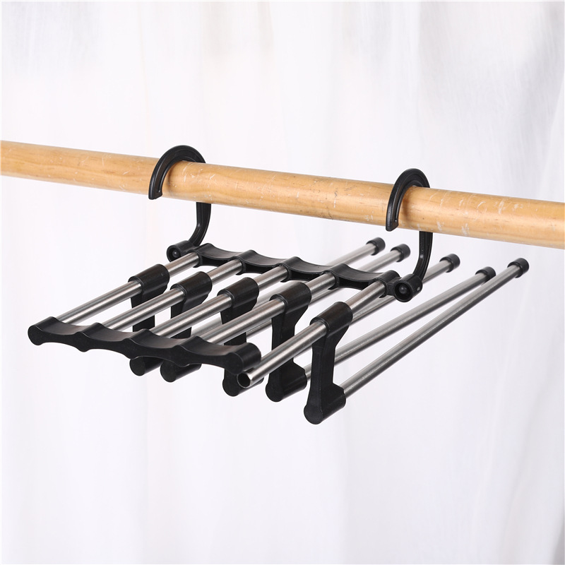 Pants Hanger Household Magic Trouser Clip Wardrobe Storage Clothes Hanger Stainless Steel Telescopic Foldableing Multi-layer Trouser Rack