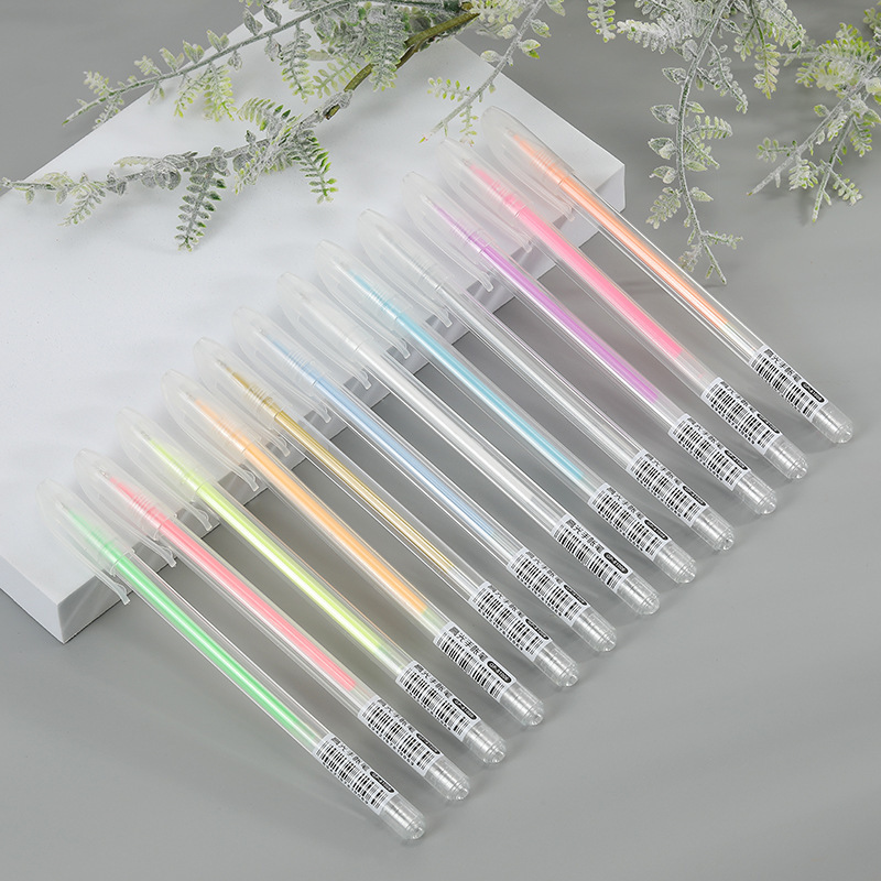 High-gloss pastel gel pen full needle head color hand account pen animation outline pen DIY black cardboard Pearl pen
