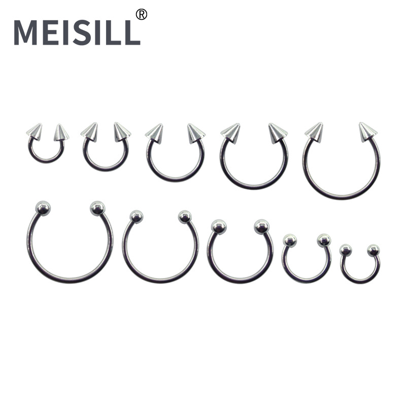 Meier Stainless Steel Eyebrow Nail Outer Teeth Horseshoe Ring C-Shaped Open Nose Ring Breast Ring Vaginal Ring Body Piercing Jewelry