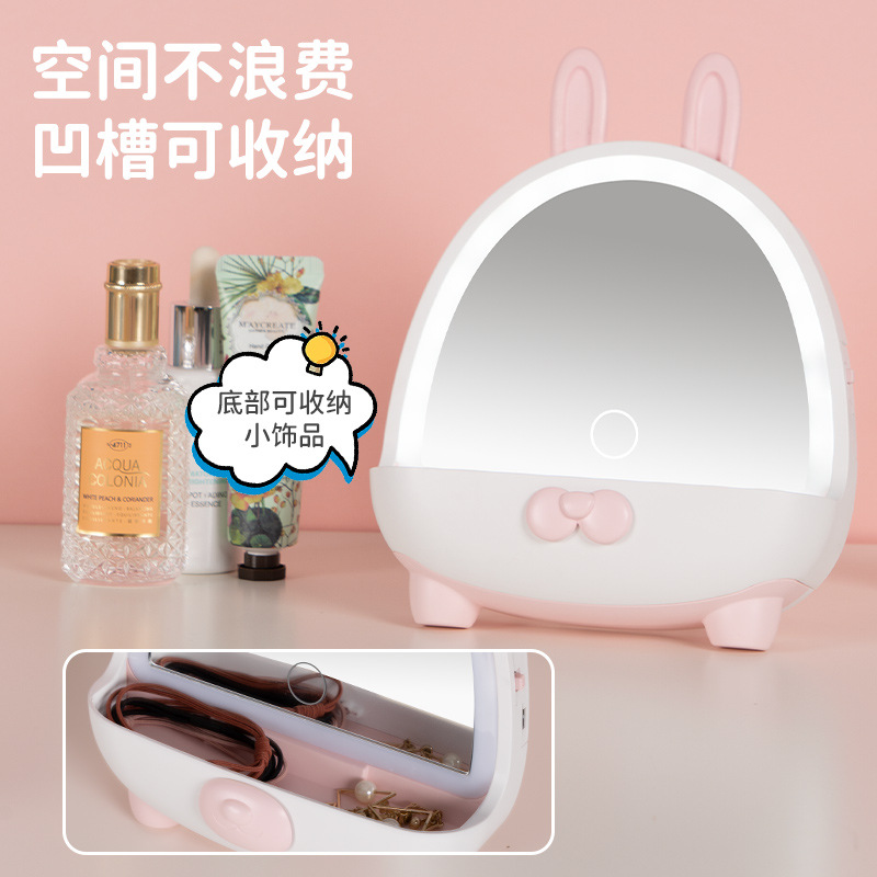 Led Makeup Mirror with Lamp Desktop Internet-famous Women's Small Mirror Ins Style Dormitory Desktop Portable Storage Dressing Mirror