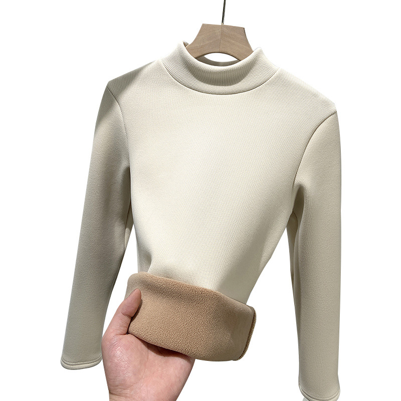 H331 Half-turtleneck Slim-fit Knit Base Shirt fleece-lined Warm Top Autumn and Winter Small turtleneck Women's Long Sleeve
