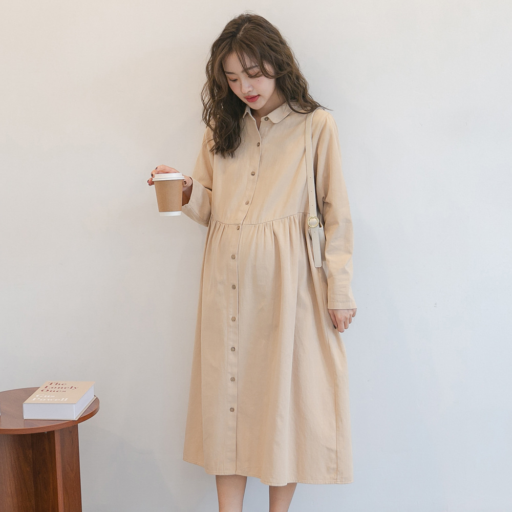 Spring New Pregnant Women's Dress Western Style Elegant Mid-length Long Sleeve Dress Trendy Hot Mom's Out-of-town Shirt Dress