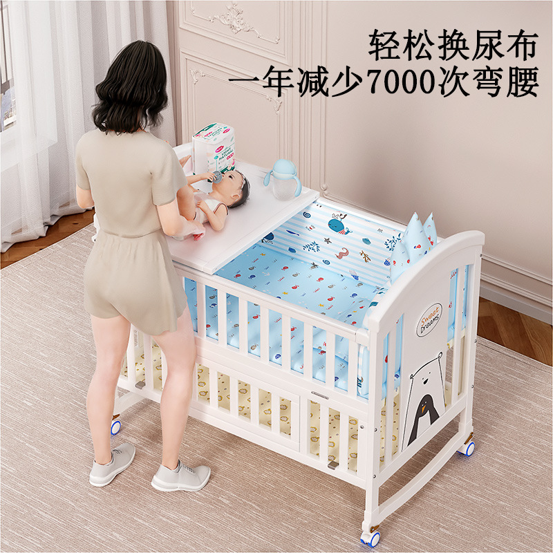 Baby Bed Solid Wood Multifunctional European-style Baby Bed Solid Wood Paint-free Shaker Newborn Movable Children's Splicing Big Bed
