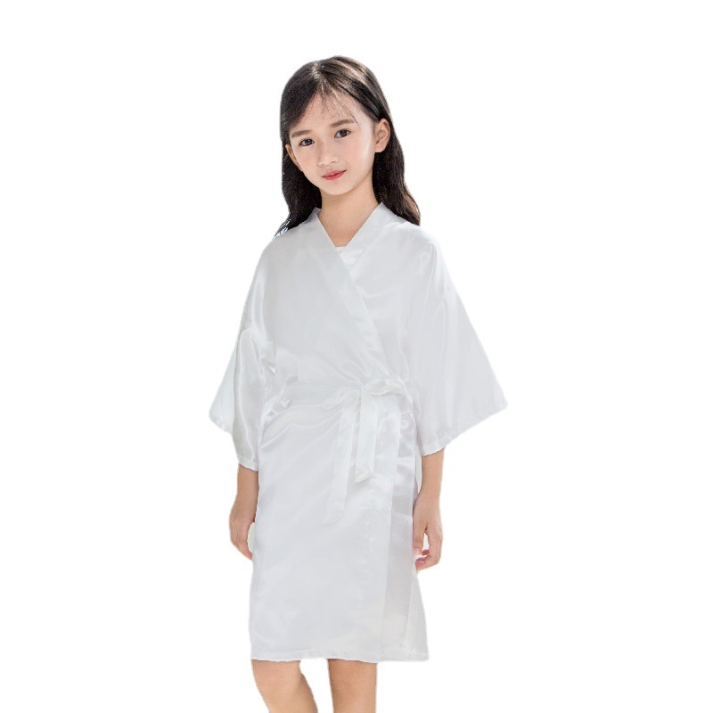 Foreign Trade Children's Solid Color Silk Lace-up Nightgown Unisex Show Robe for Men and Women