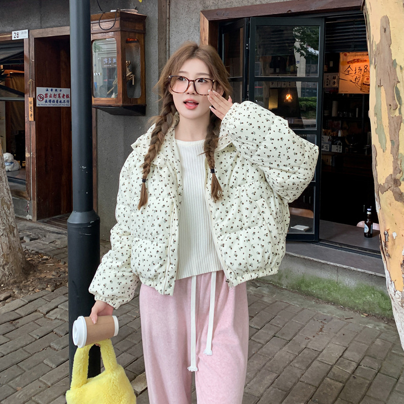 Korean Style Fresh Style Floral Collar Cotton-padded Coat Women's Winter New Design Sense Loose Thickened Student Cotton-padded Short Coat