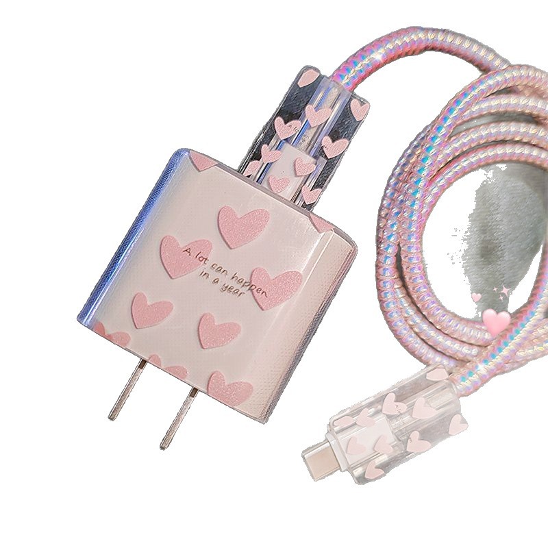 Pink Love Apple Suitable for 20W Watt Charging Head Protective Case Simple iPhone Charging Cable Anti-Breaking