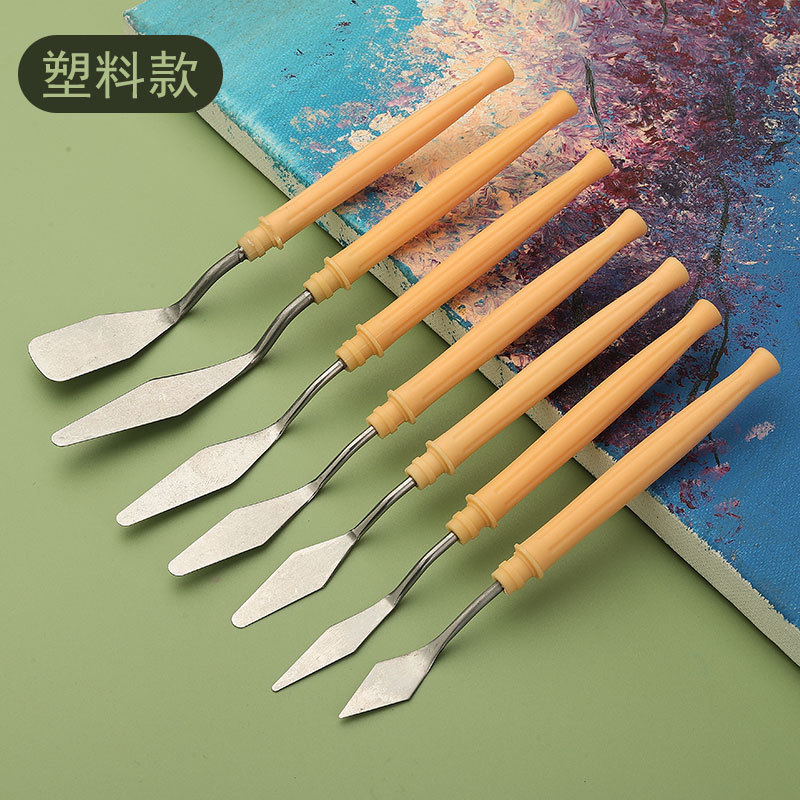 Pigment Oil Painting Scraper Stainless Steel Flat Head Pointed Head Pigment Fine Art Tone suit Cutter Head Stirring Wooden Texture Painting