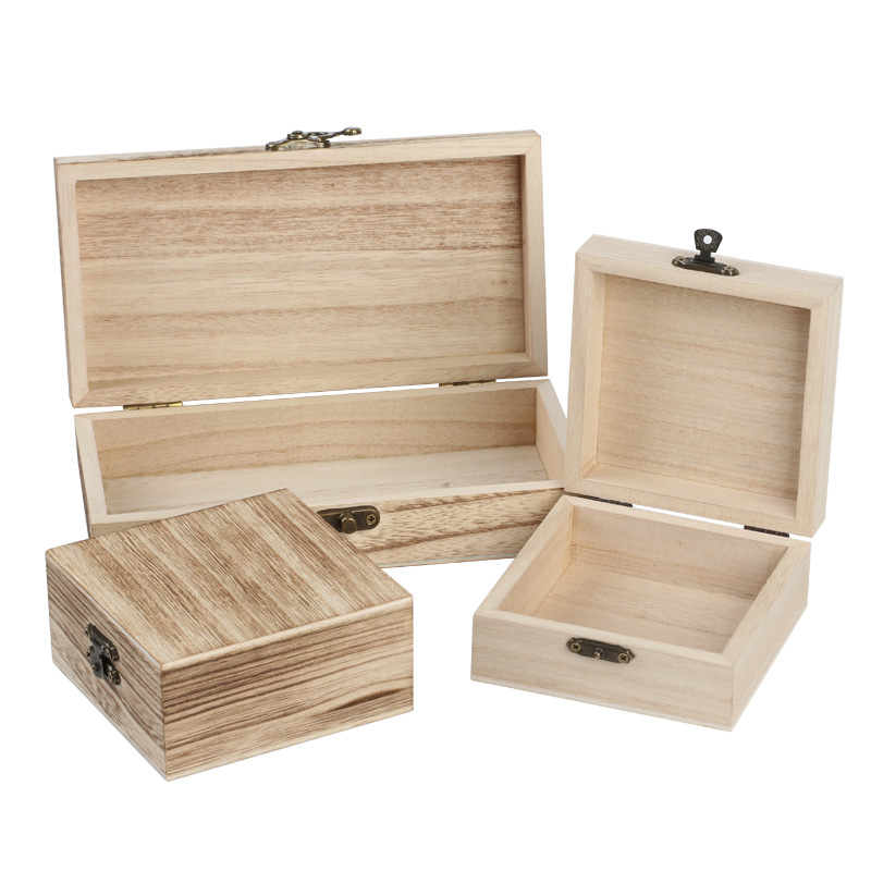 Folding paulownia wood box simple jewelry box desktop sundries storage box factory direct supply retro tea box wooden box