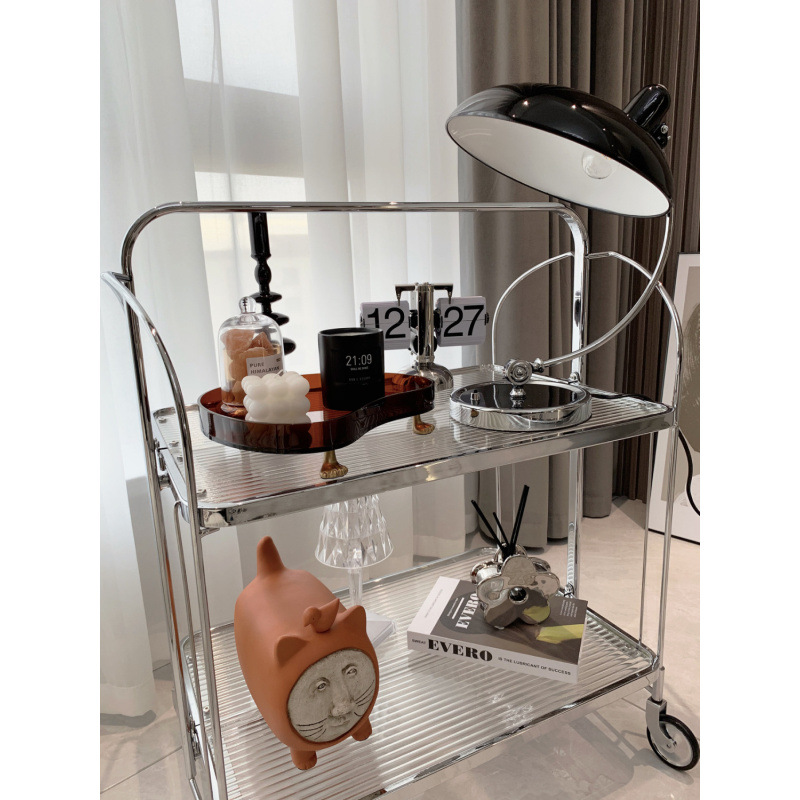 Middle Ages Cart Foldable Mobile Glass Cart Wine Dining Car Internet Celebrity Ins Transparent Glass Storage Side