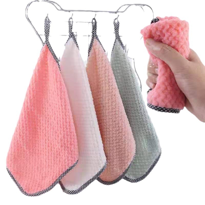 Dishwashing towel rag pineapple coral fleece rag oil-free dishwashing soft absorbent cleaning cloth kitchen small rag
