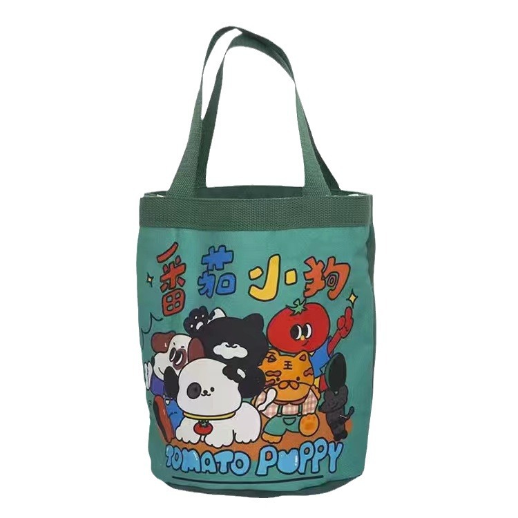 Cute Graffiti Bucket Bag ins Printed Cylindrical Bag Canvas Lunch Bag Korean Style Girl Hand Lunch Box Mommy Bag
