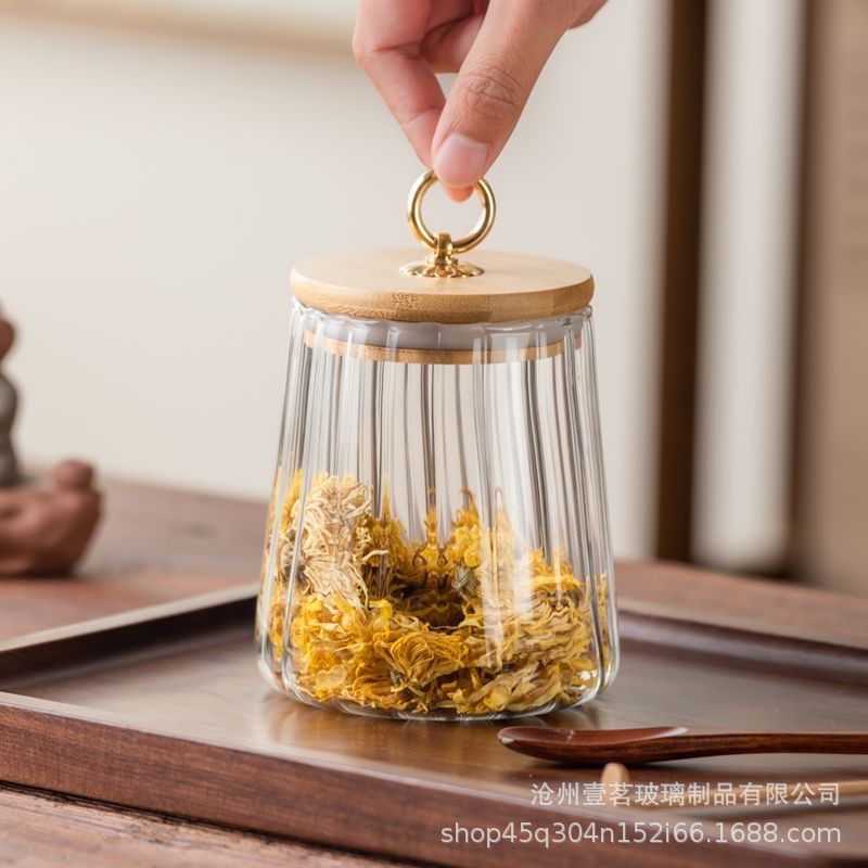 Japanese-style glass sealed jar petal tea jar food grade scented tea jar household storage jar pepper melon seeds storage jar