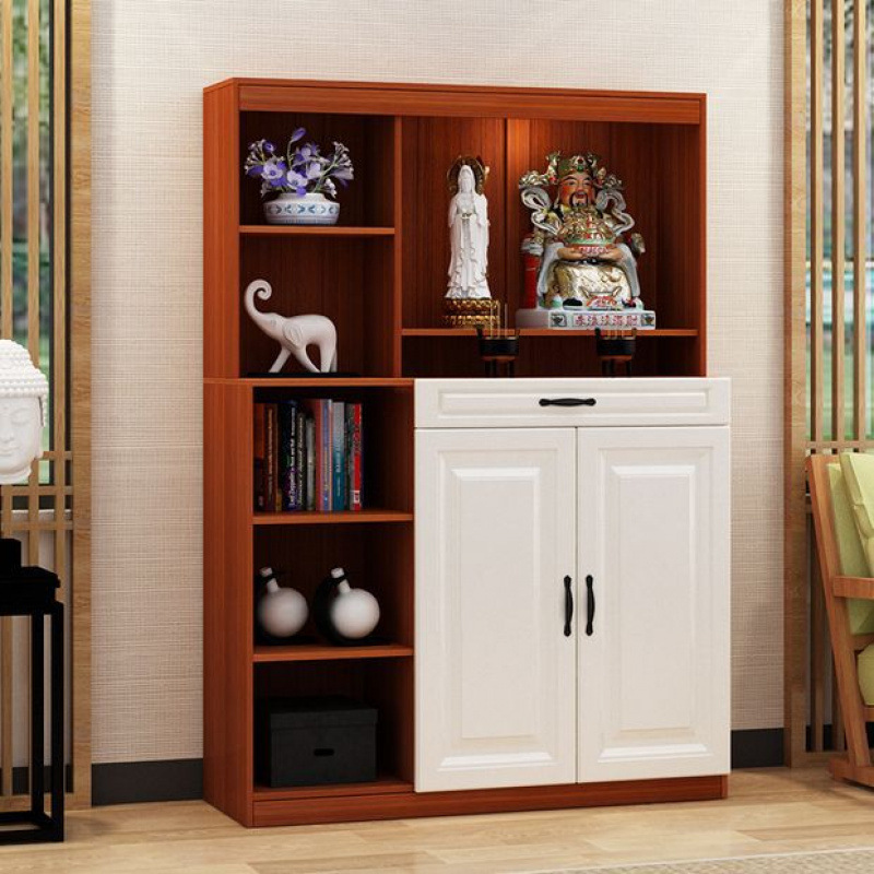 Home God of Wealth Altar Table Buddha Shrine Cabinet with Door Economical Guanyin Shrine Cabinet Guan Gong Statue Cabinet Altar