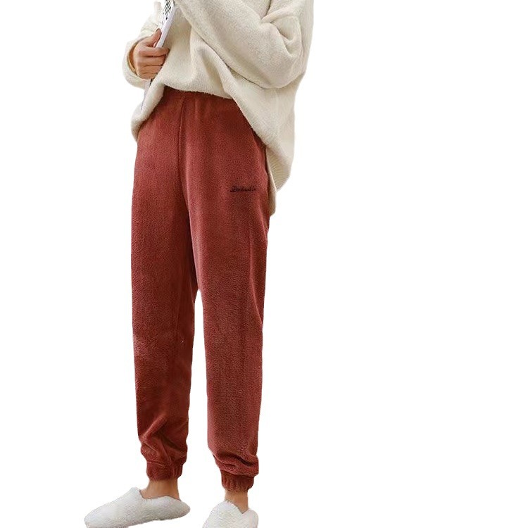 Warm coral fleece home couples casual lazy pajamas warm pants outer wear thick loose nine-point pajamas wholesale