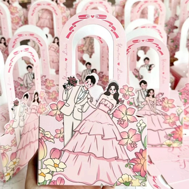 Internet Celebrant Hand-painted Wedding Dress Portable Box Cute Wedding Engagement License Wedding Candy Box Carton Candy Handbag Table Candy Box