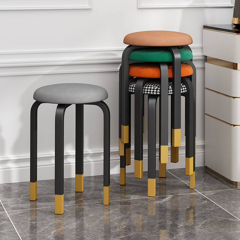 Stowable Light Luxury Restaurant Chair Dining Table Stool Household Small Stool Makeup Stool Low Stool Simple Modern Spare Round Stool