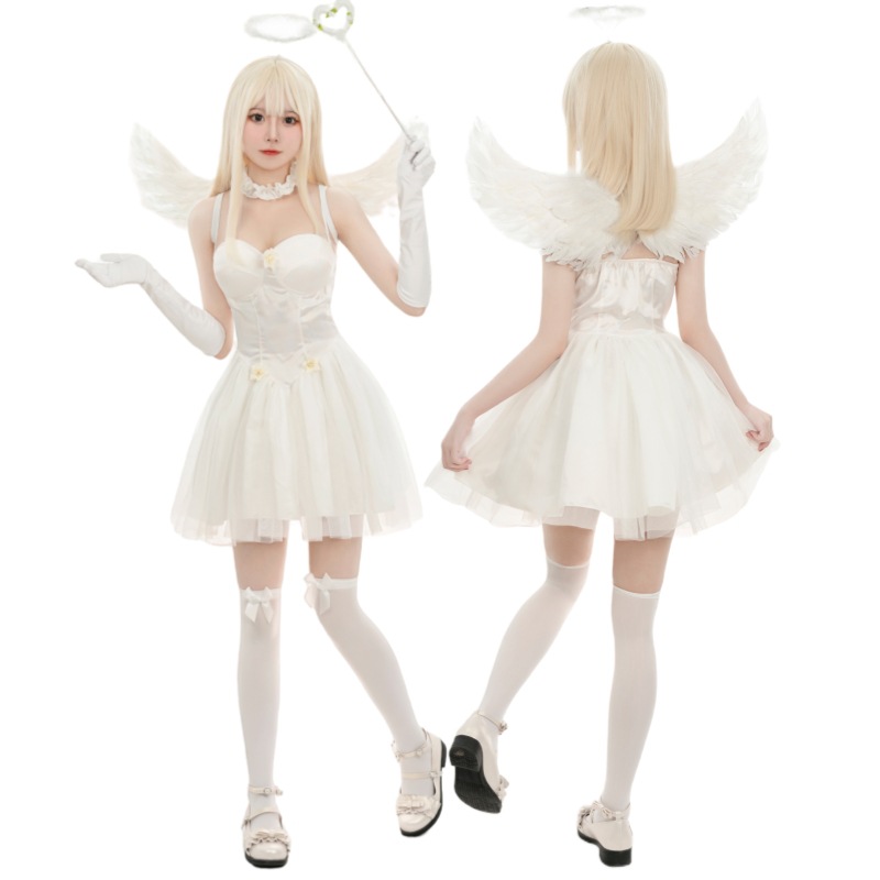 Halloween Angel Costume Angel Cosplay Costume Demon Costume Witch Costume with Angel Wings Women's Clothing