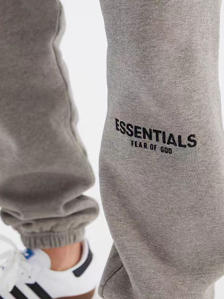 Ningbo Original Fog Multi-Line Essentials Eighth Seasons Flocked Logo Sweatpants Straight Drawstring Pants for Men and Women Trendy