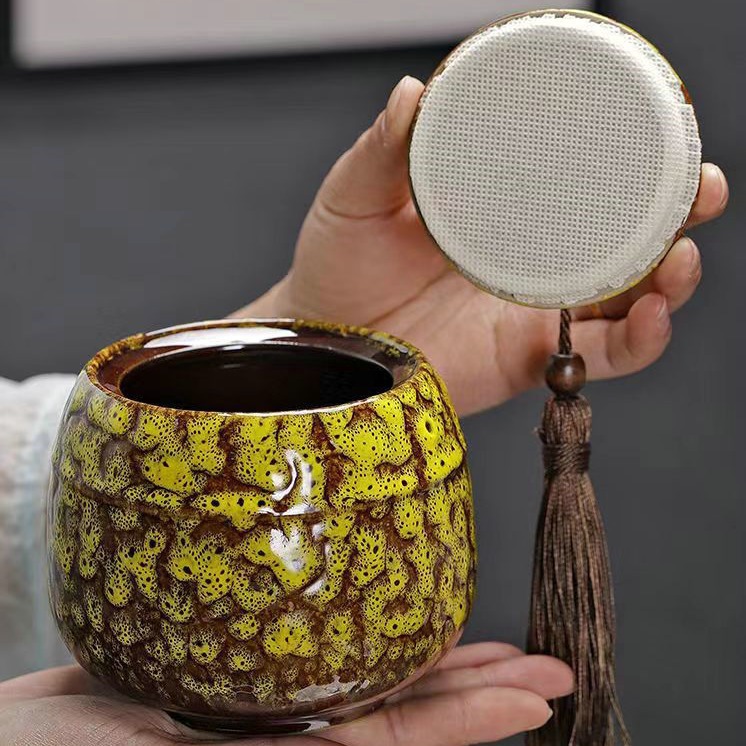 Junyao Tea Set Kiln-Turned Tea Canister Purple Sand Celadon Ceramic Sealed Canister Tea Storage Canister Medium-Sized Canister Glaze-Turned Kiln-Turned Glaze