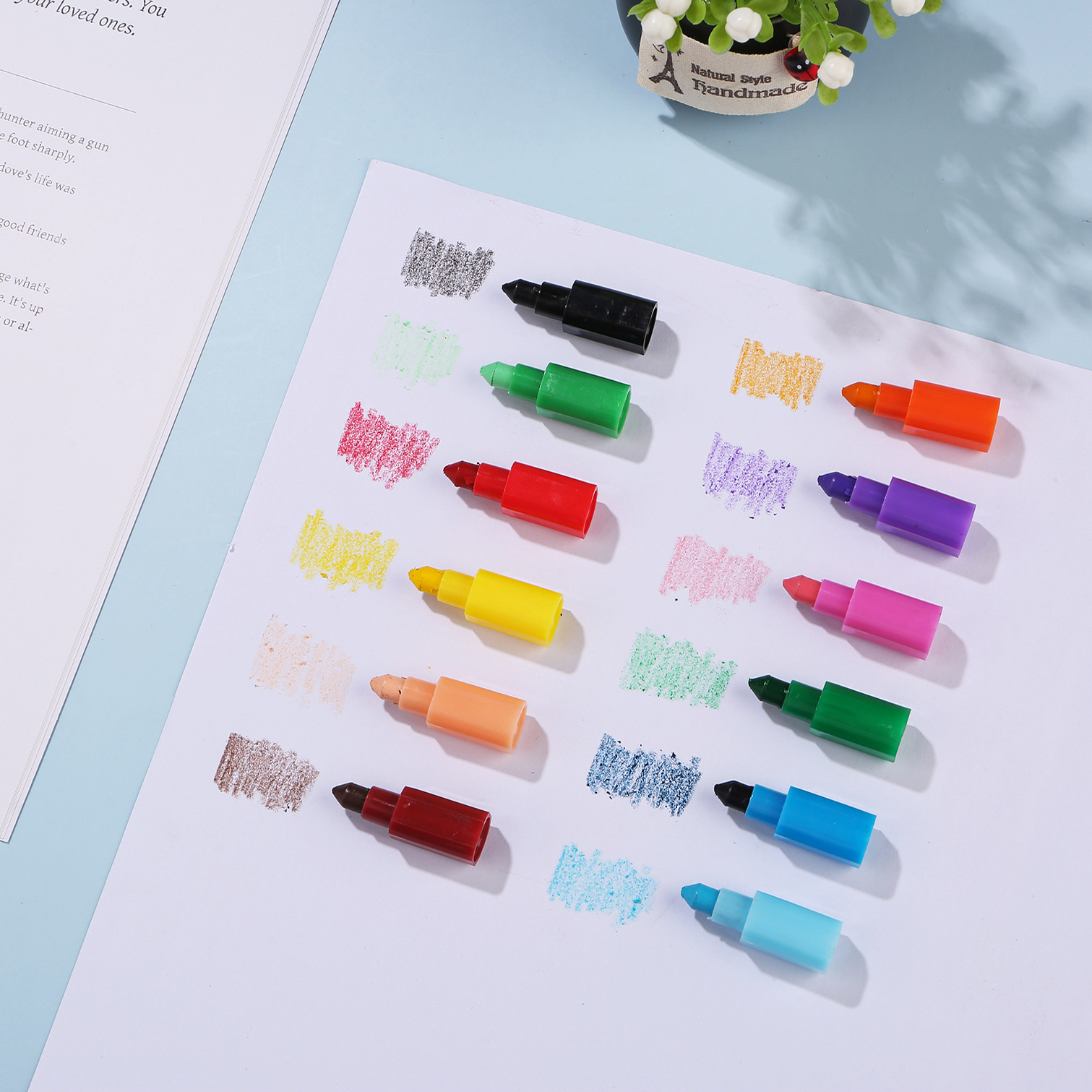 12 Color Multi-section Stitching Building Blocks Crayon Student Art Oil Painting Stick Painting Graffiti Crayon Plastic Colored Crayon