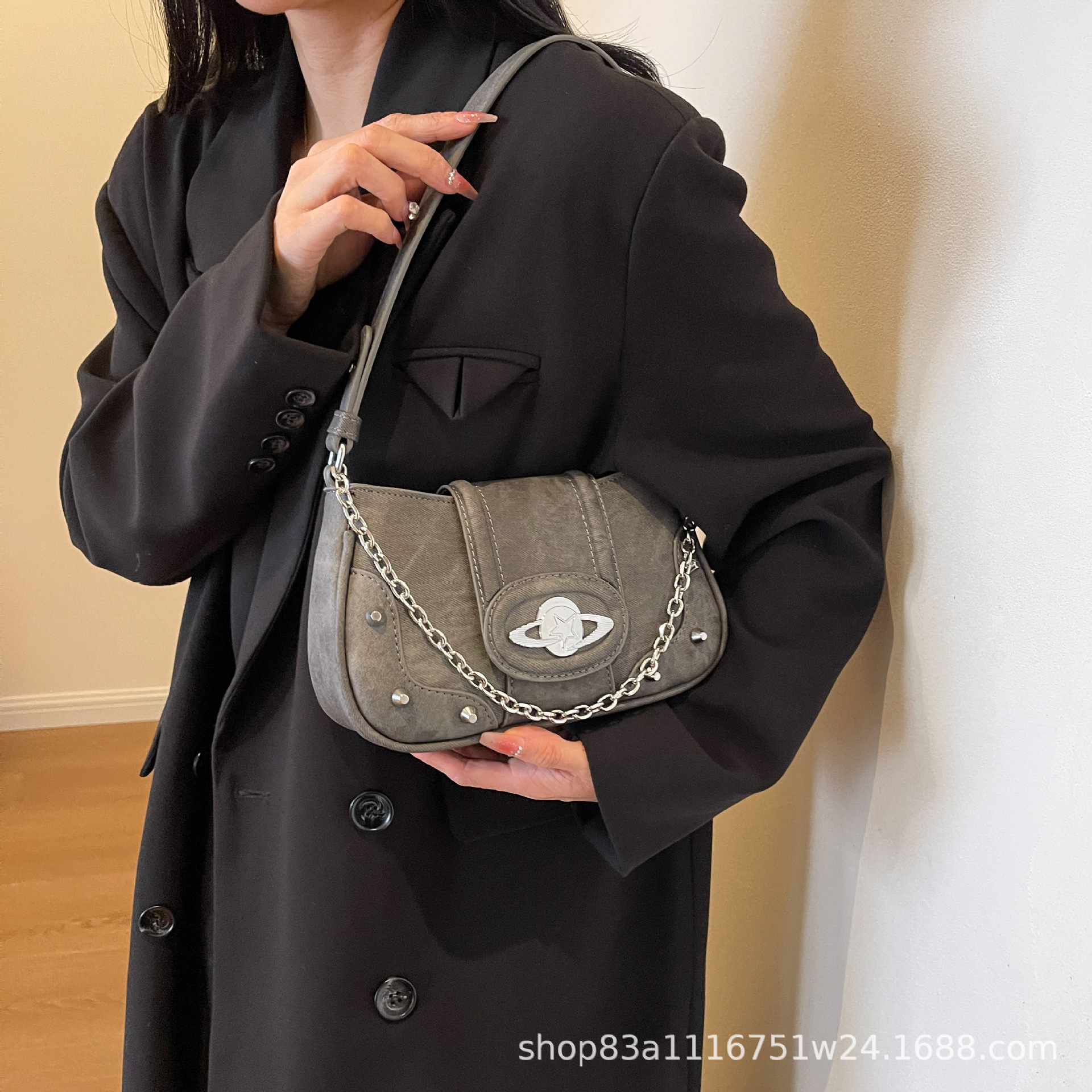 Four Seasons commuter retro small square bag trendy all-match Denim underarm shoulder bag daily matching chain crossbody women's bag