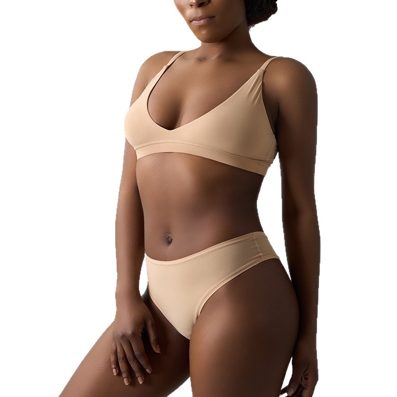 Skims Kardashian's Same Style Triangle Bralette Without Rims Ultra-Thin Double-Layer Nude Deep V Bra Set