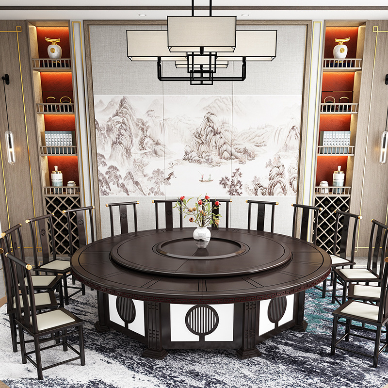 Большой круглый электрический обеденный стол для ресторана, автоматический поворотный стол из массива дерева на 16 человек для хот-пота