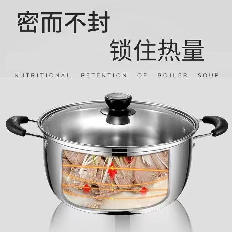 Cross-Border 201 Stainless Steel Soup Pot Double-Ear Thickeneded Soup Pot Induction Cooker Gas Stove Soup Steamer Baby Food Pot