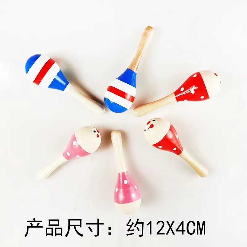 Wholesale Orff musical instrument sand egg double-headed sand hammer wooden painted large sand hammer sand ball music toy sand Bell