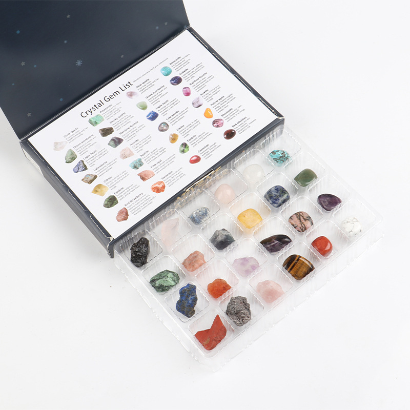 Cross-border Hot Sale 24-grid Natural Crystal Raw Stone Rolling Stone Mine Mark Peach Heart Hexagonal Column Blind Box Christmas Gift Set