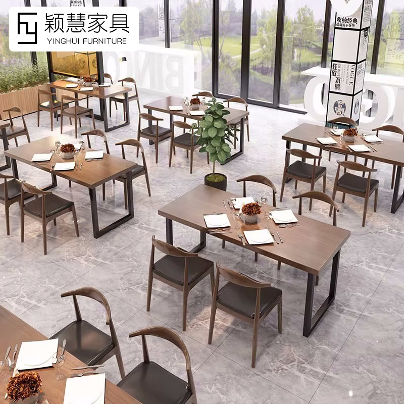 Коммерческий круглый стол и стулья из дерева и металла для ресторана