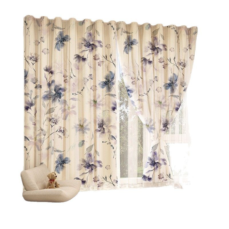 No Punching Velcro Cloth Curtains Blackout Bedroom Pasted Gauze Curtains Bay Windows Light-Proof and Opaque Rental Finished Products Wholesale