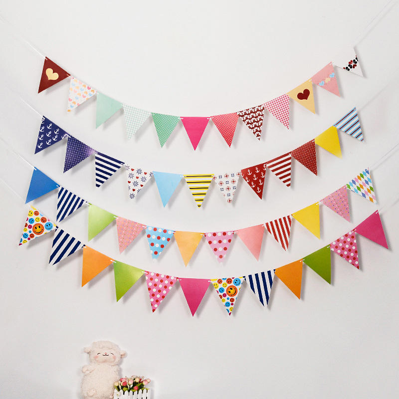 Festival Party Dress-up Supplies Birthday Flag Banner Triangle Flag Decoration Colorful Flag Hanging Flag Props Flower